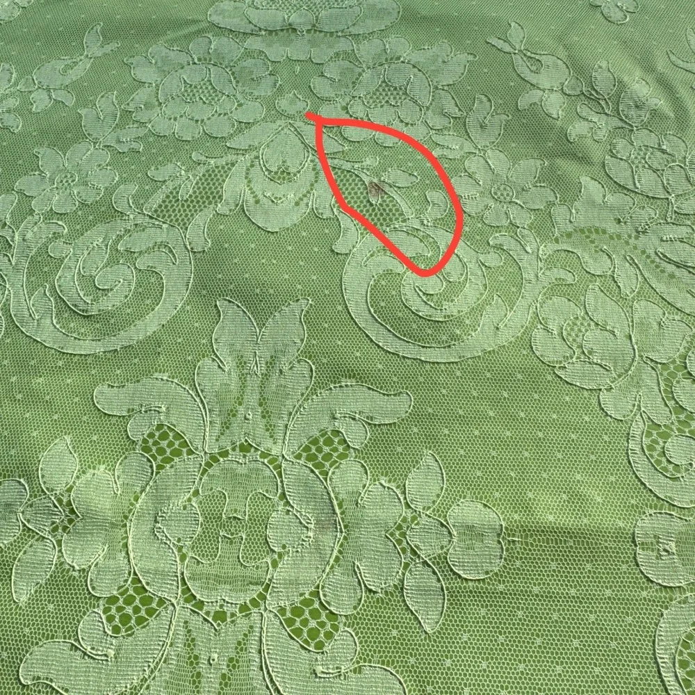 Vintage Plastic Sage Green Lace Floral Tablecloth Scalloped Rectangular 57